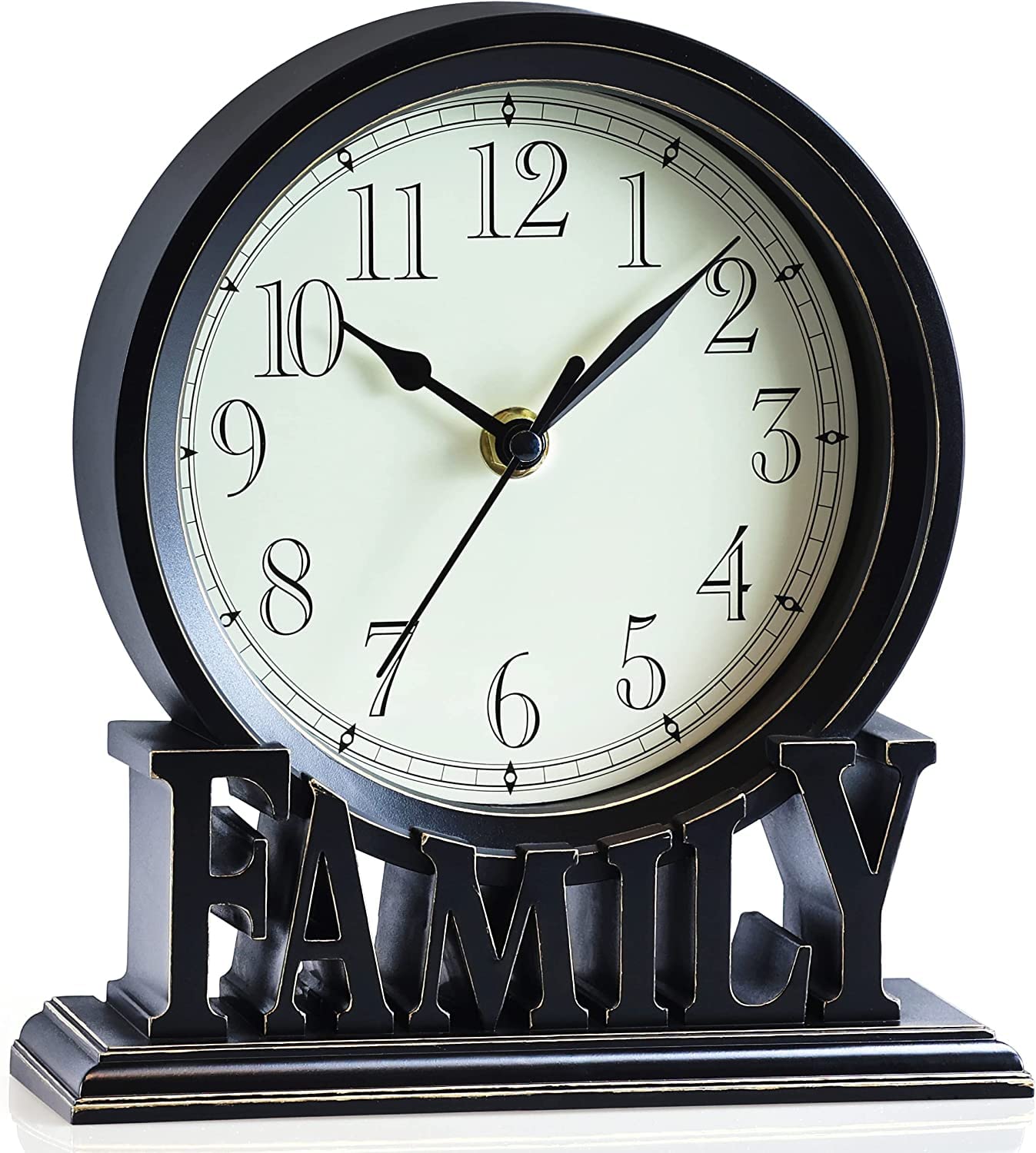 Stunning Black Table Clock Vintage Family Non-Ticking Desk Clock Retro Mantel Clocks For Living Room Bedroom Shelf Fireplace Farmhouse Décor Gift (Black)