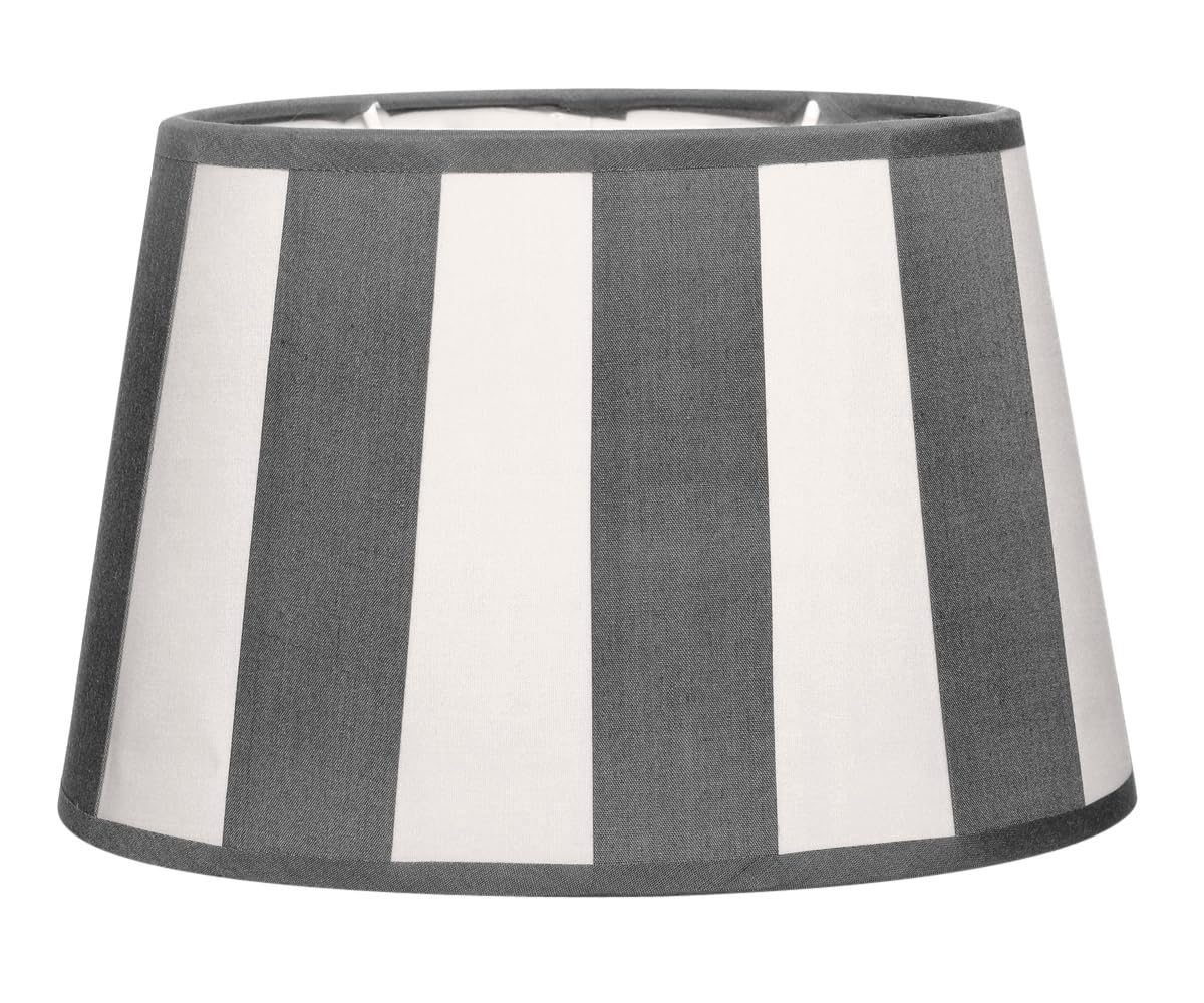 Brillibrum Design Lampenschirm gestreift Tischlampenschirm mit Streifenmuster für Lampenfassung E27 Streifen Design Tischleuchte oval rund Stoff (Grau - Weiß, Oval: 26x16x17cm)