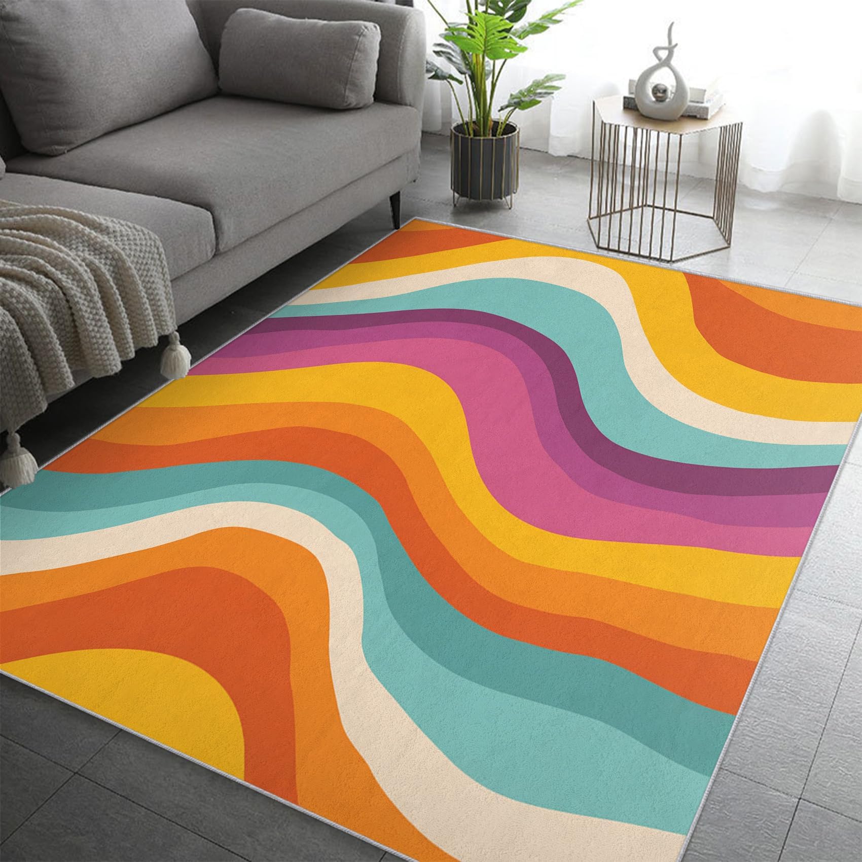 Tapis de sol pour chambre et bureau au design géométrique multicolore
