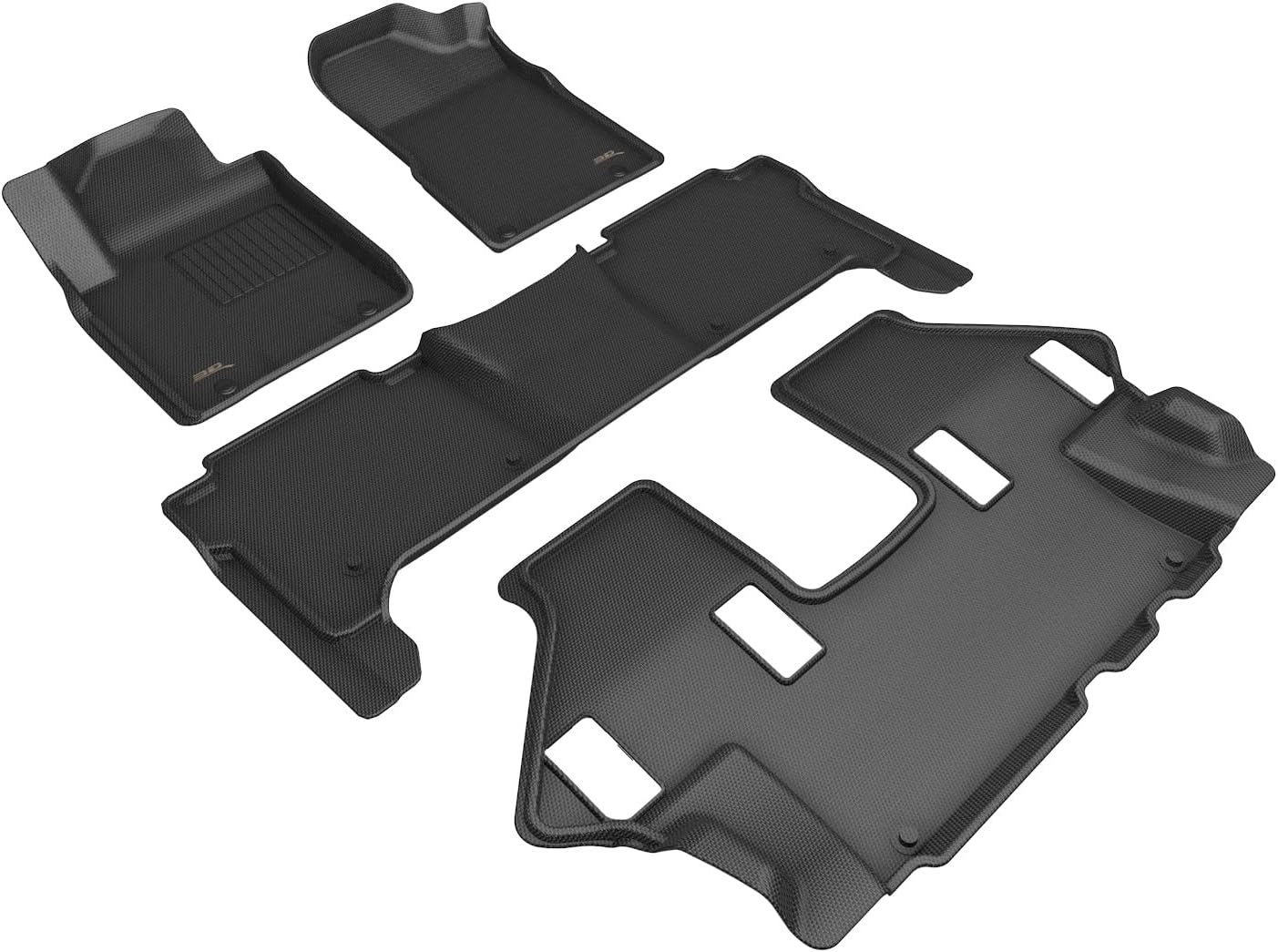 3D MAXpider Custom Fit Kagu Floor Mat (Black) Compatible with Nissan Armada 7-Seat 2019-2024 - Full Set