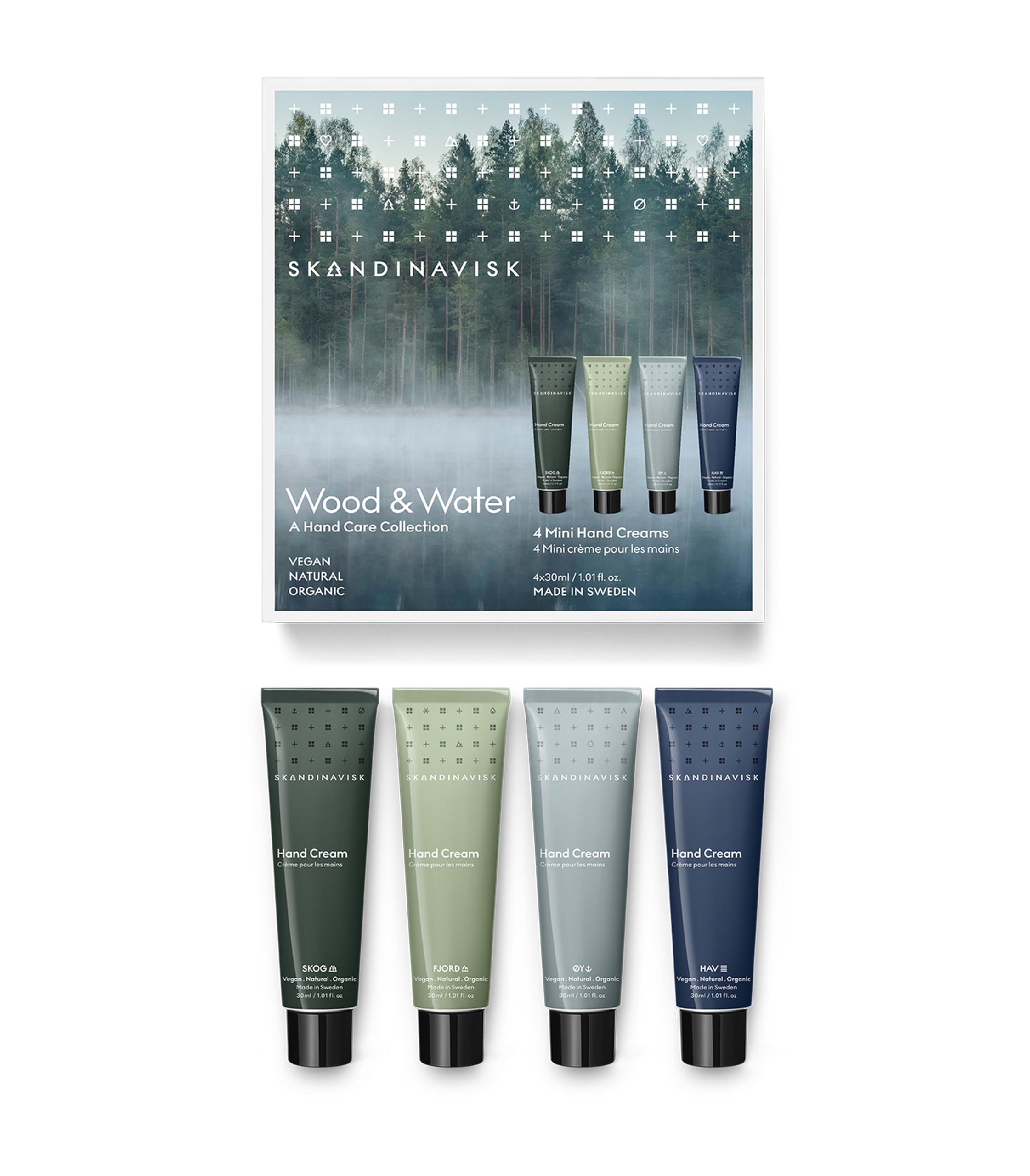 Skandinavisk Wood & Water Giftset of 4 Mini Handcreams. SKOG 'Forest', FJORD