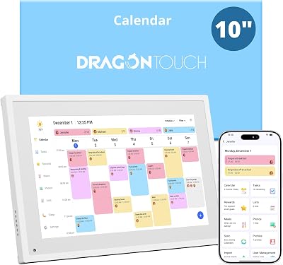 Dragon Touch 10,1 Zoll Digitaler Kalender – Elektronischer Familienplaner mit 32GB Speicher, Digitaler Terminplaner Touchscreen Intelligenter Tischkalender-Weiß