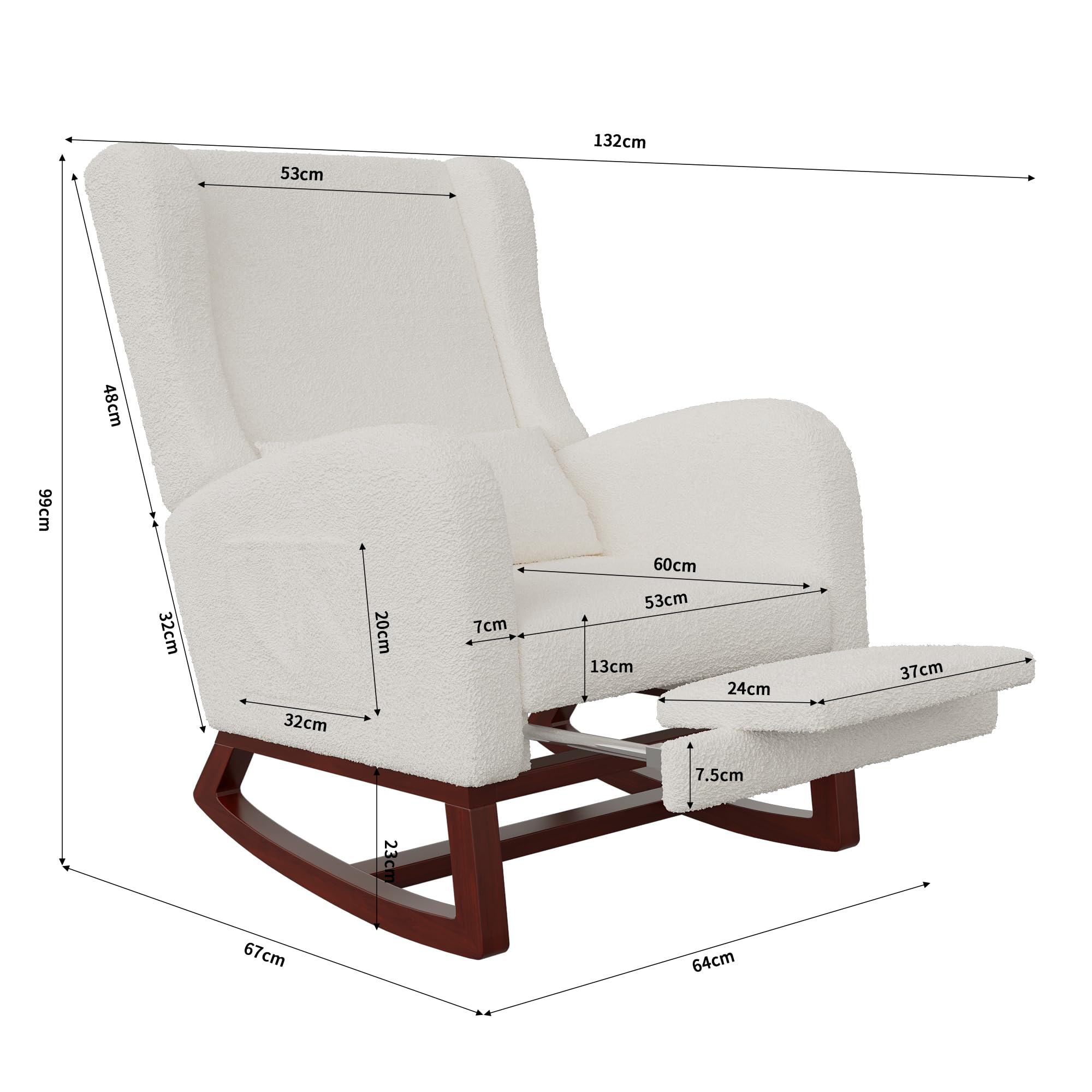 BRILVERDE Mecedora con reposapiés, sillón mecedora con taburete, silla de relax, cómoda silla de lactancia, sillón de lectura para dormitorio, salón (forro polar, blanco)