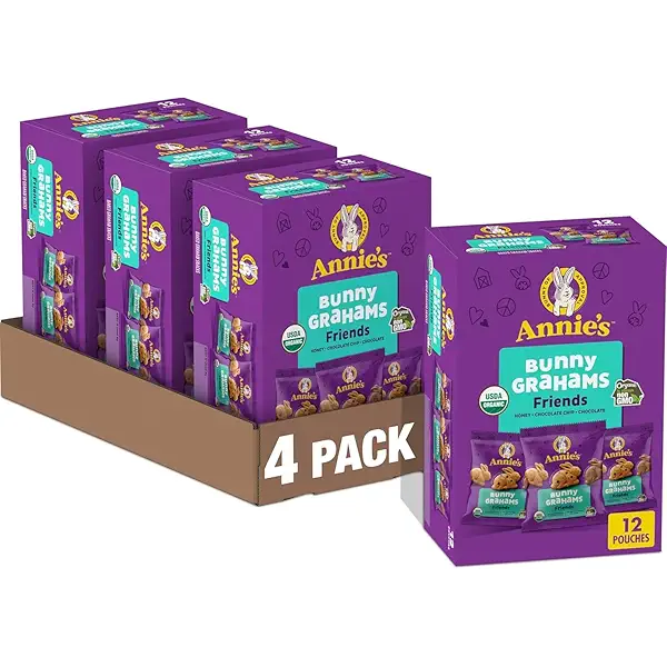 Annie's Organic Friends Bunny Grahams, Chocolate Chip, Chocolate, and Honey Baked Graham Snacks, 12 Pouches, 12 oz (Pack of 4) 1