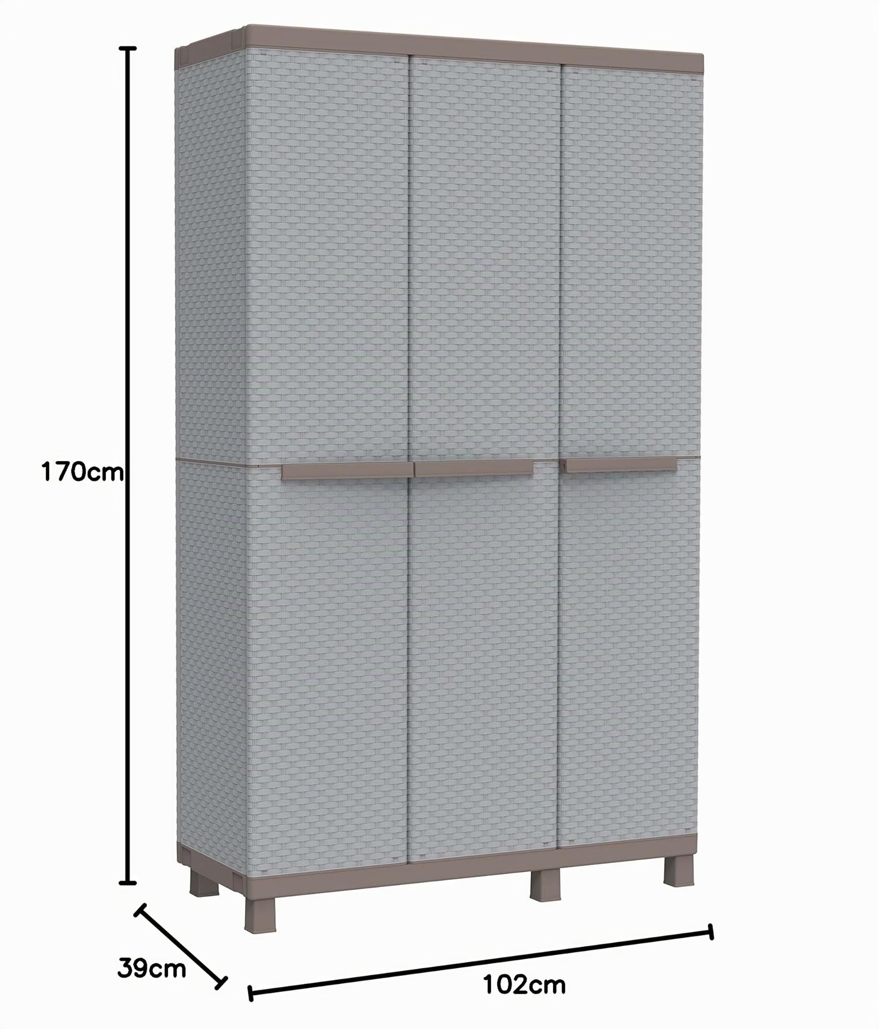 Terry C-Rattan 102a Armoire Intérieur Extérieur Multifonction 3 Portes Effet Rotin 2 Compartiments