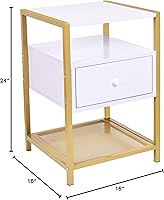 Vista 3 de RAAMZO 6566 - Mesita de noche auxiliar de 3 niveles con estante inferior de malla y cajón (6566)