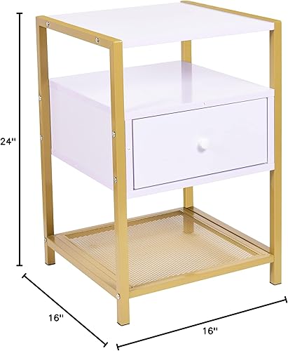 Miniatura 3 de RAAMZO 6566 - Mesita de noche auxiliar de 3 niveles con estante inferior de malla y cajón (6566)