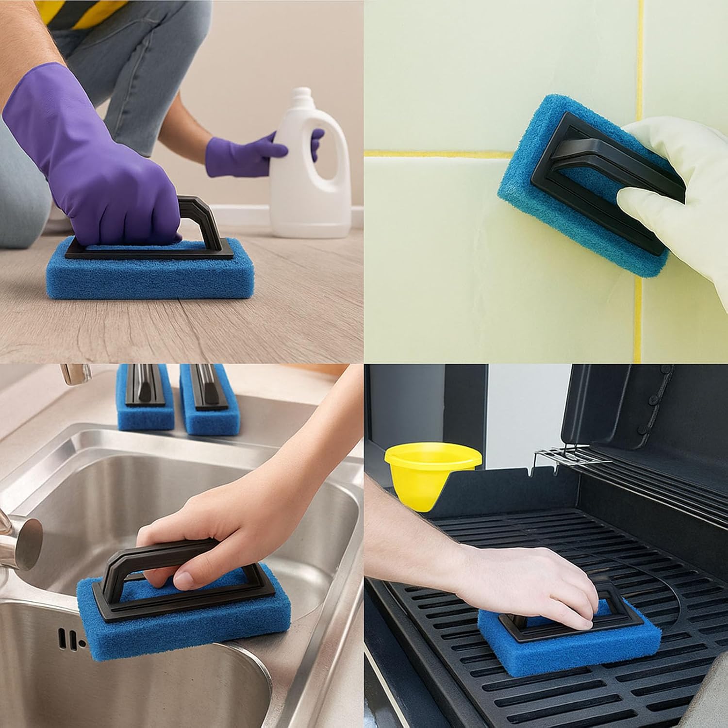 4 Pcs Screen Printing Scrub Pad with Handle – Screen Print Ink Scraper Remover for Reclaiming Mesh, Screen Printing Ink Cleaner & Accessories for Screens, Squeegees and Frames