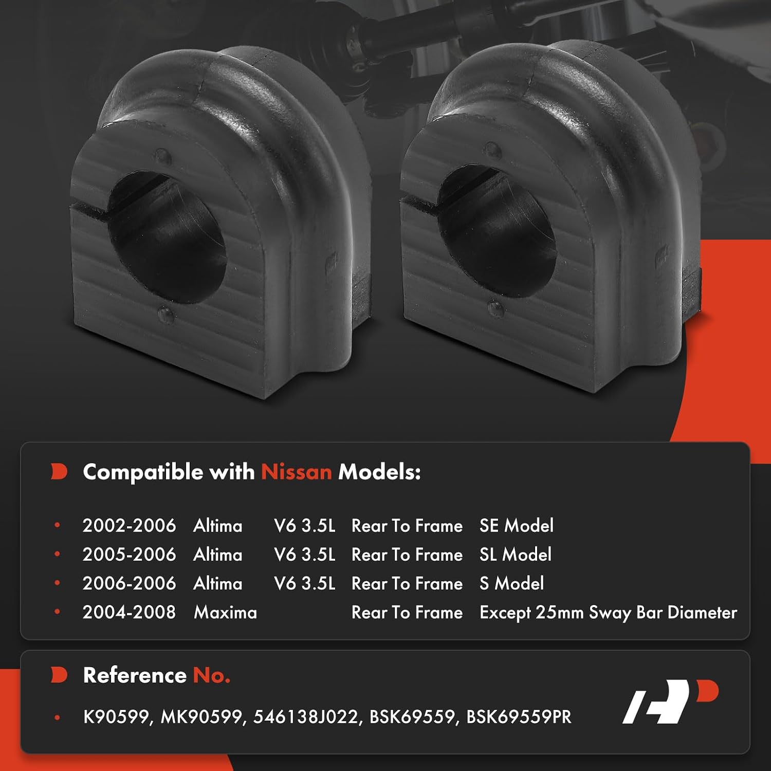 A-Premium 2 x Rear To Frame Sway Bar Bushing Kit, Compatible with Nissan Altima 2002-2006, Maxima 2004-2008
