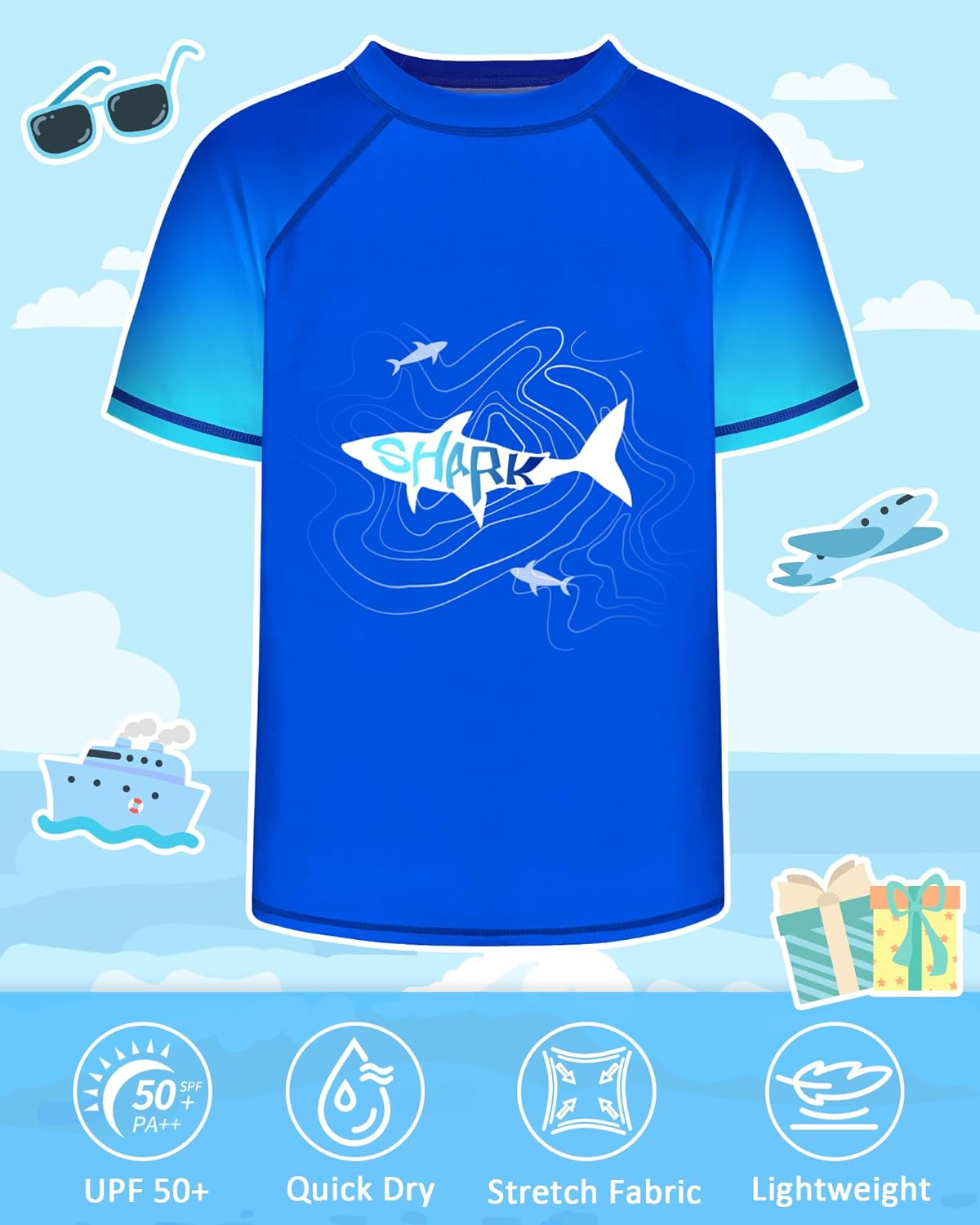 Boys Two Piece Rash Guard Swimsuits Sets Kids Short Sleeve Swimsuits Bathing Suit Swim Trunks Swimwear Set Size 7-14