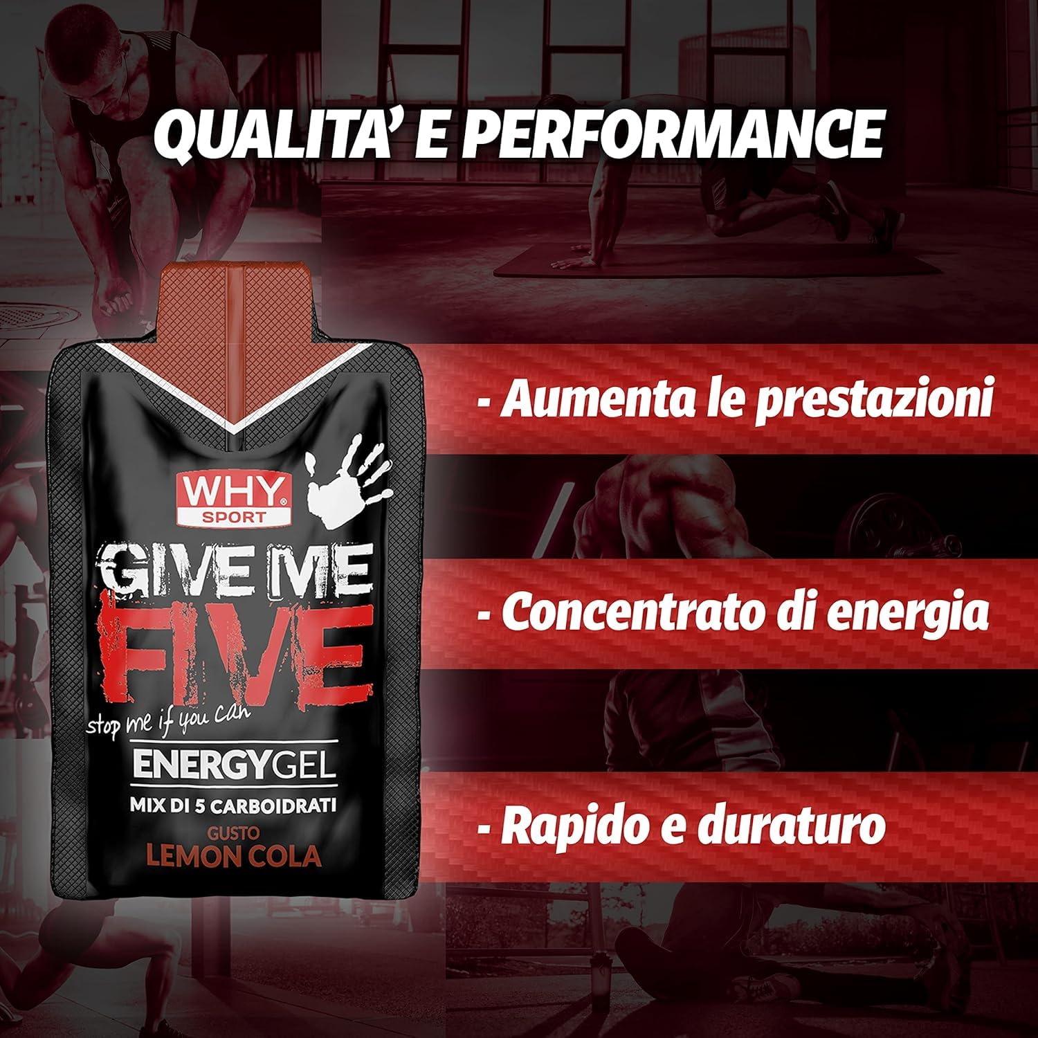 WHY SPORT GIVE ME FIVE - Integratore Alimentare Energetico a Base di Carboidrati e Sodio - 50 ml - 18 gel (18, Lemon Cola)