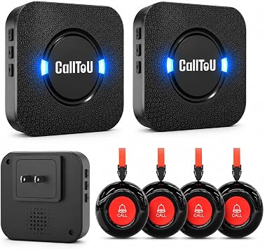 CallToU Caregiver Pager Wireless Call Button Nurse Alert System Help Button for Home/Elderly/Patient/Disabled Attention Pager 500+ Feet 3 black