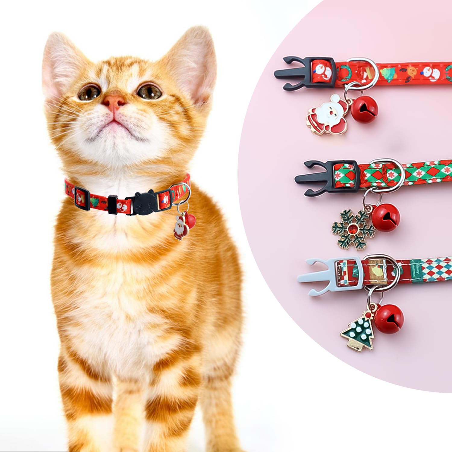 MEISH 3 Pieces Christmas Cat Collar Santa Claus Snowflake and Christmas Tree Kitten Collars Quick Release Buckle Adjustable Cat Collar for Kitten Cat - Image 3