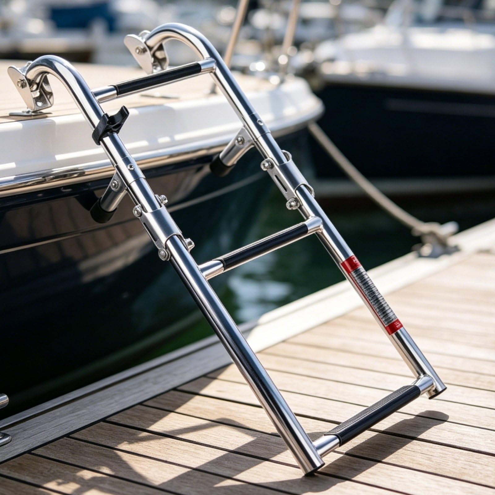 MERIGLARE Échelle Marine Pliable Échelle Bateau Échelle de Pont Échelle de Bain en Acier Inoxydable Montage Latéral Repliable avec Marches Confort et Accès, Échelle Télescopique À 4 Marches