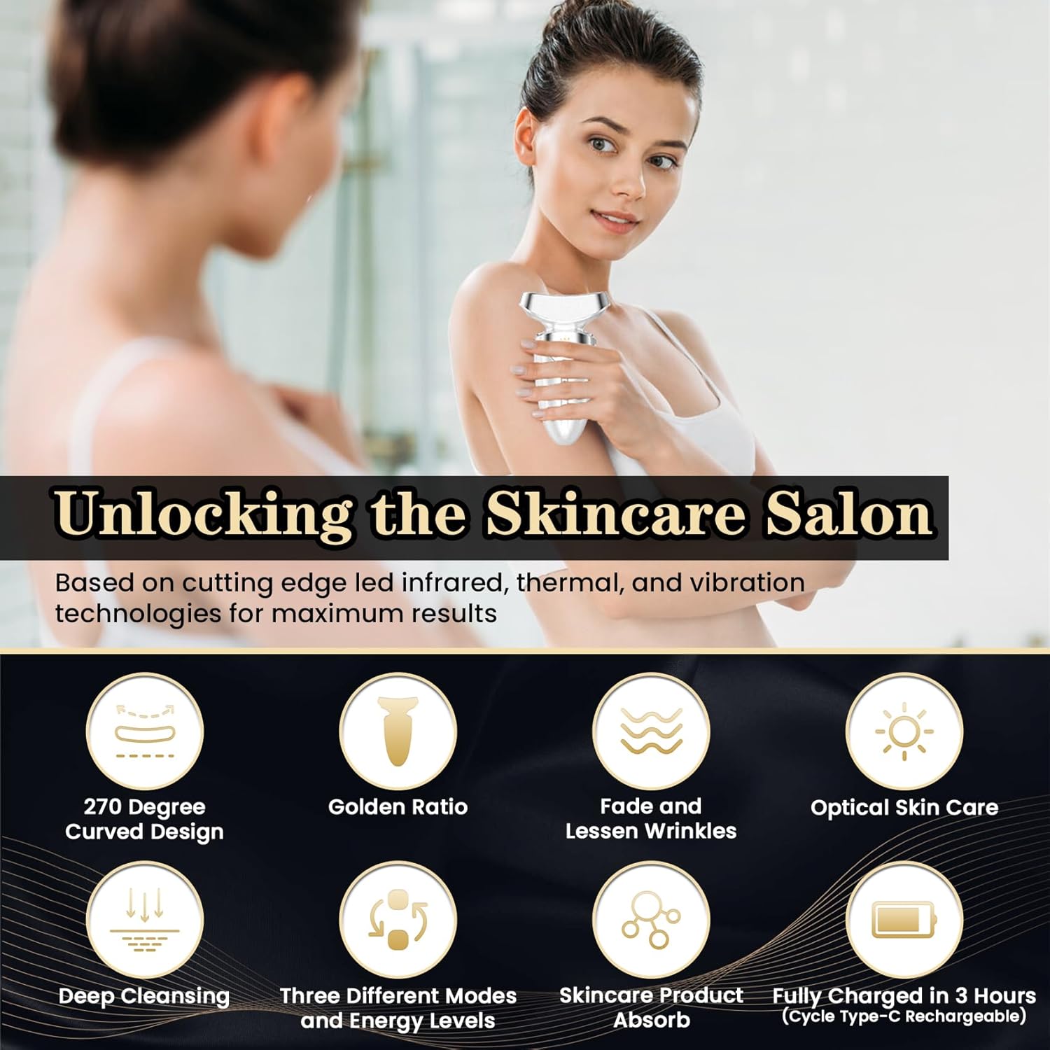 Face Massager, Red Light Therapy for Face and Neck, 3-in-1 Facial Massager Tool, Face Lift Device with Cold & Hot Vibration Technology, Portable Facial Massager for Wrinkles Skin Care, Firming - Image 2