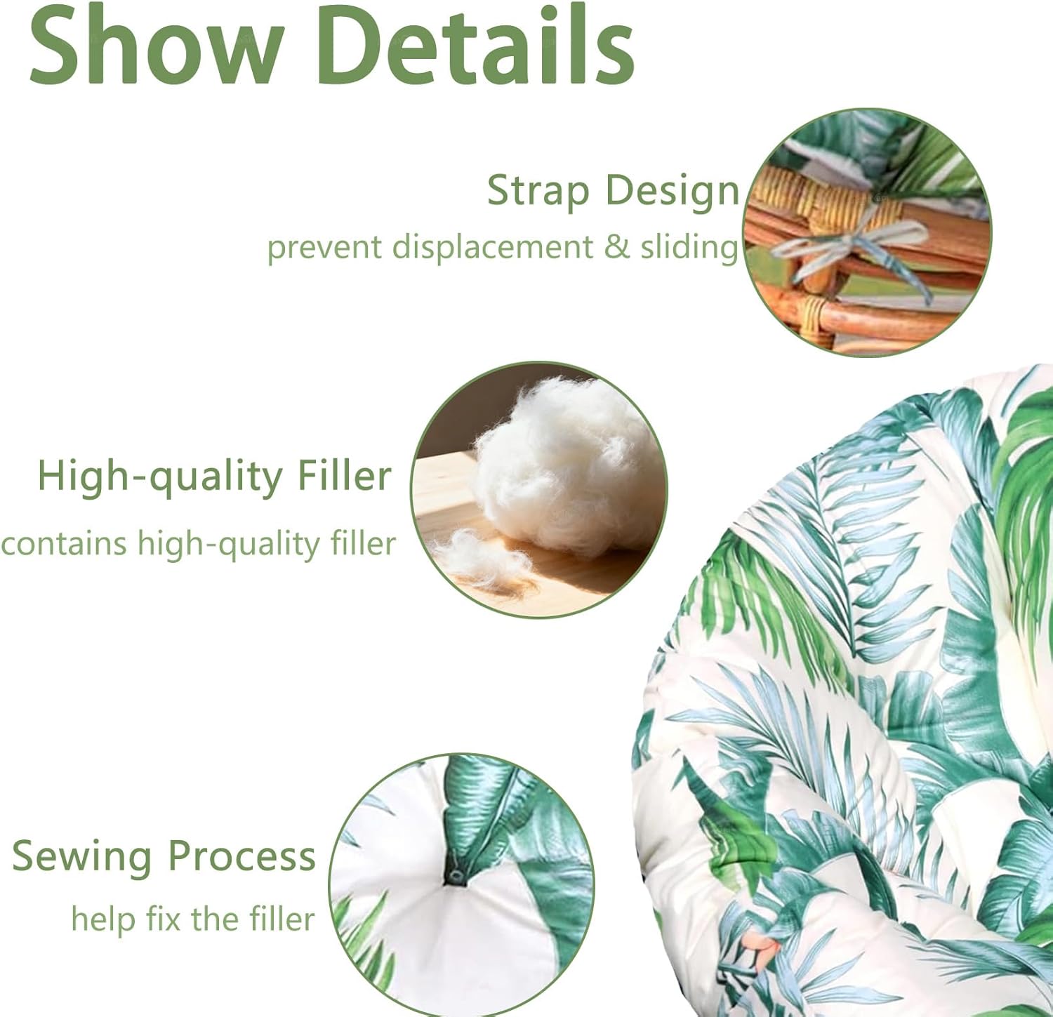 Papasan Chair Cushion, 52 inch Papasan Cushion, Round Leisure Papasan Seat Cushion (Hawaii)