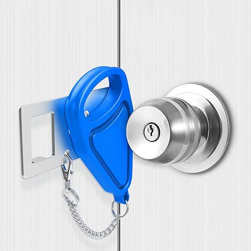 Miniatura 28 de Cerradura de puerta portátil resistente color verde azulado, paquete de 2 cerraduras de puerta para mayor privacidad y seguridad en hoteles