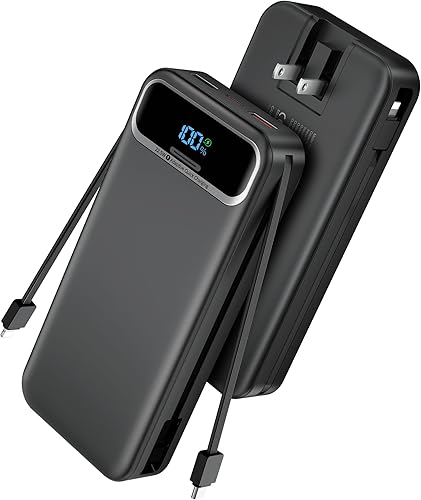 Cargador portátil con cables integrados y enchufe de pared de CA, PD20W y SCP22.5W USB-C carga súper rápida, carga de teléfono de viaje de 20000