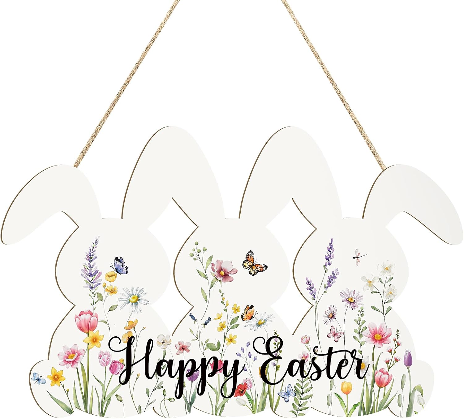Wooden Easter Wreath for Front Door Sign Wall Signs Rabbit Door Spring Decoration, Bunny Sign Welcome Hanging for Home Wall Decor Party Outdoor Indoor Supply Happy Easter