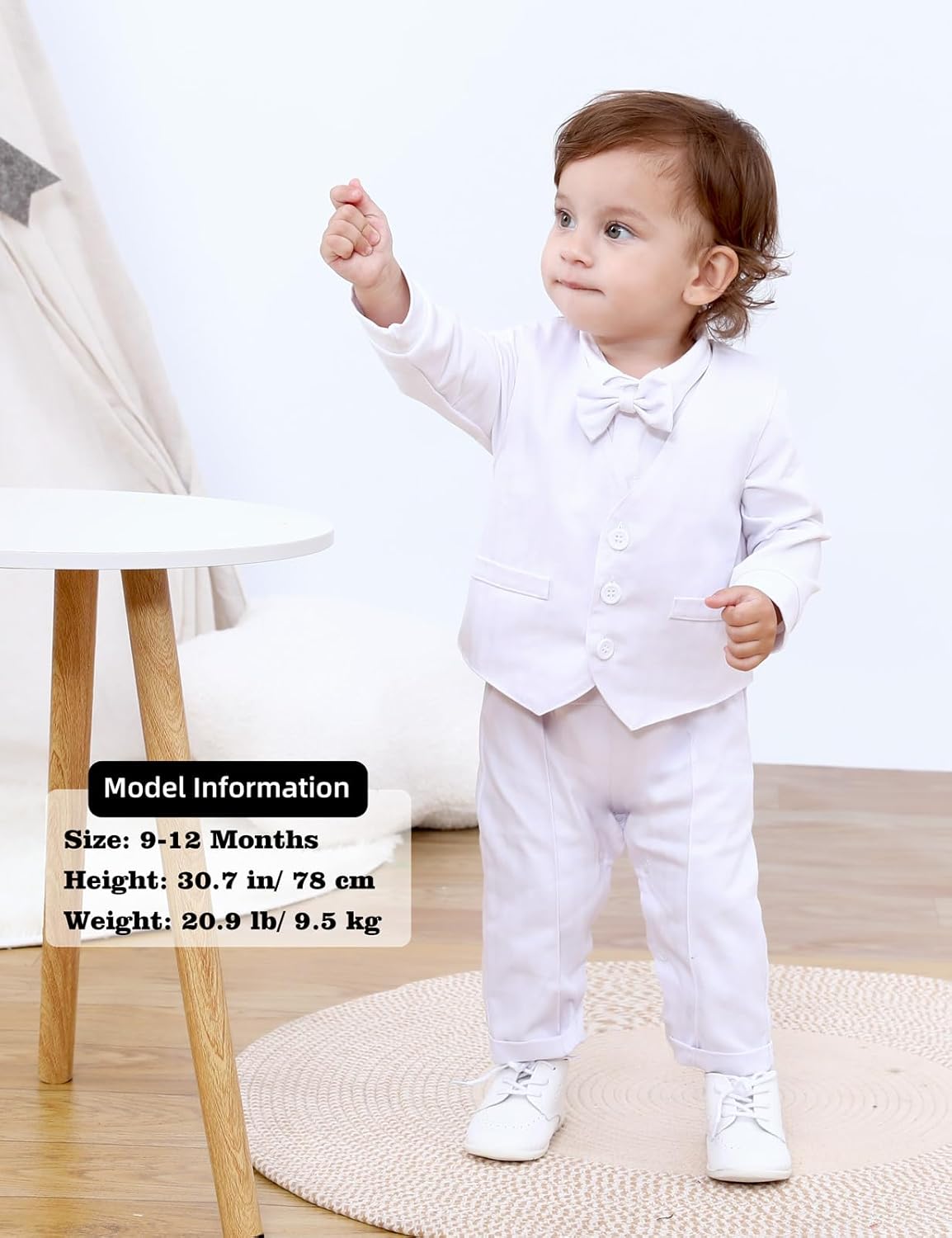 A&J DESIGN 4pcs Baby Boys Suit, 3 Months - 18 Months, Gentleman Romper & Vest & Berets Hat & Bow Tie - Image 2
