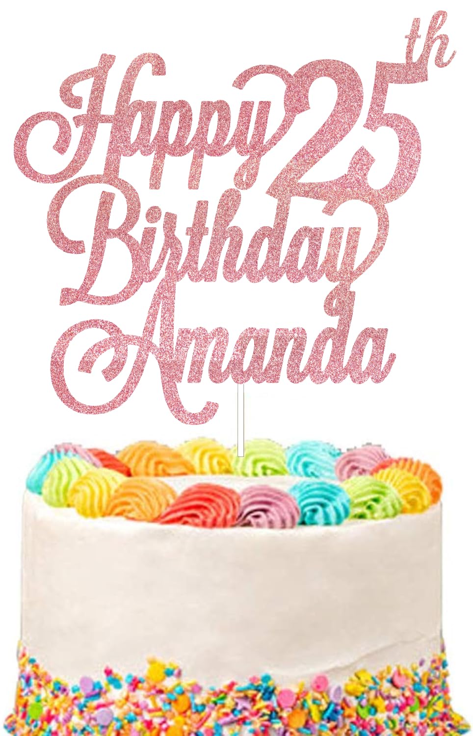 Personalised Happy Birthday Glitter Cake Topper Customised with Any Name & Any Age Party Cake Decoration for 1st 10th 13th 16th 18th 20th 21st 30th 40th 50th 60th 70th 80th (Rose) โ image 1