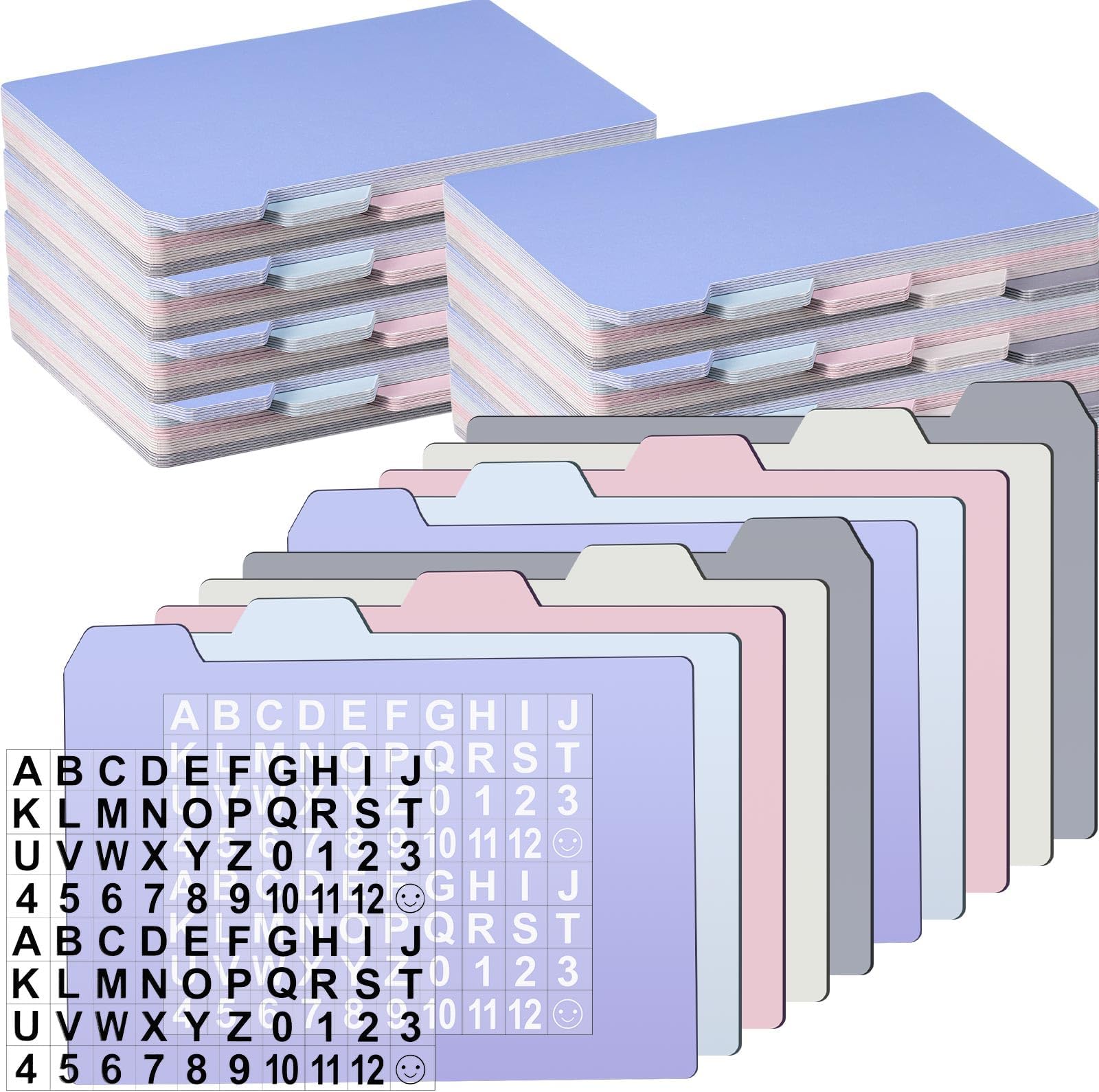 104 Pcs Index Card Guide Set Include 100 Pcs 4 x 6 Inch Index Card Dividers 5 Colors Dry Erase Index Cards 4 Pcs Self Adhesive Number Alphabet Stickers File Tabs for Office Business