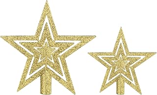 SULOLI 2PCS Glitter Star Christmas Tree Topper Decoration Shatterproof Star Treetop for Christmas Tree Ornament(GOLD)
