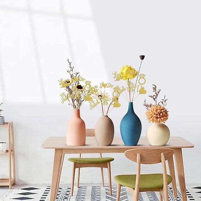 Wedding Decor Inspo: Gold "He Asked, She Said Yes" Centerpiece Sticks