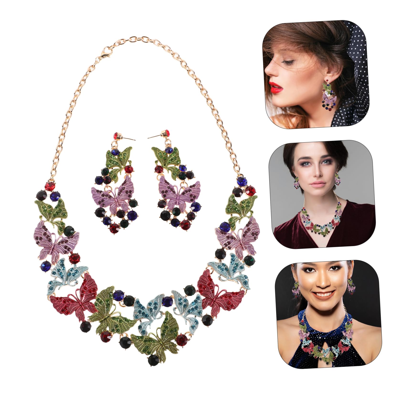 SHOWERORO Accesorios de Fiesta Gemas de Imitación Collar y Conjunto de Pendientes para Mujer para Fiestas de Bodas y Ocasiones Especiales