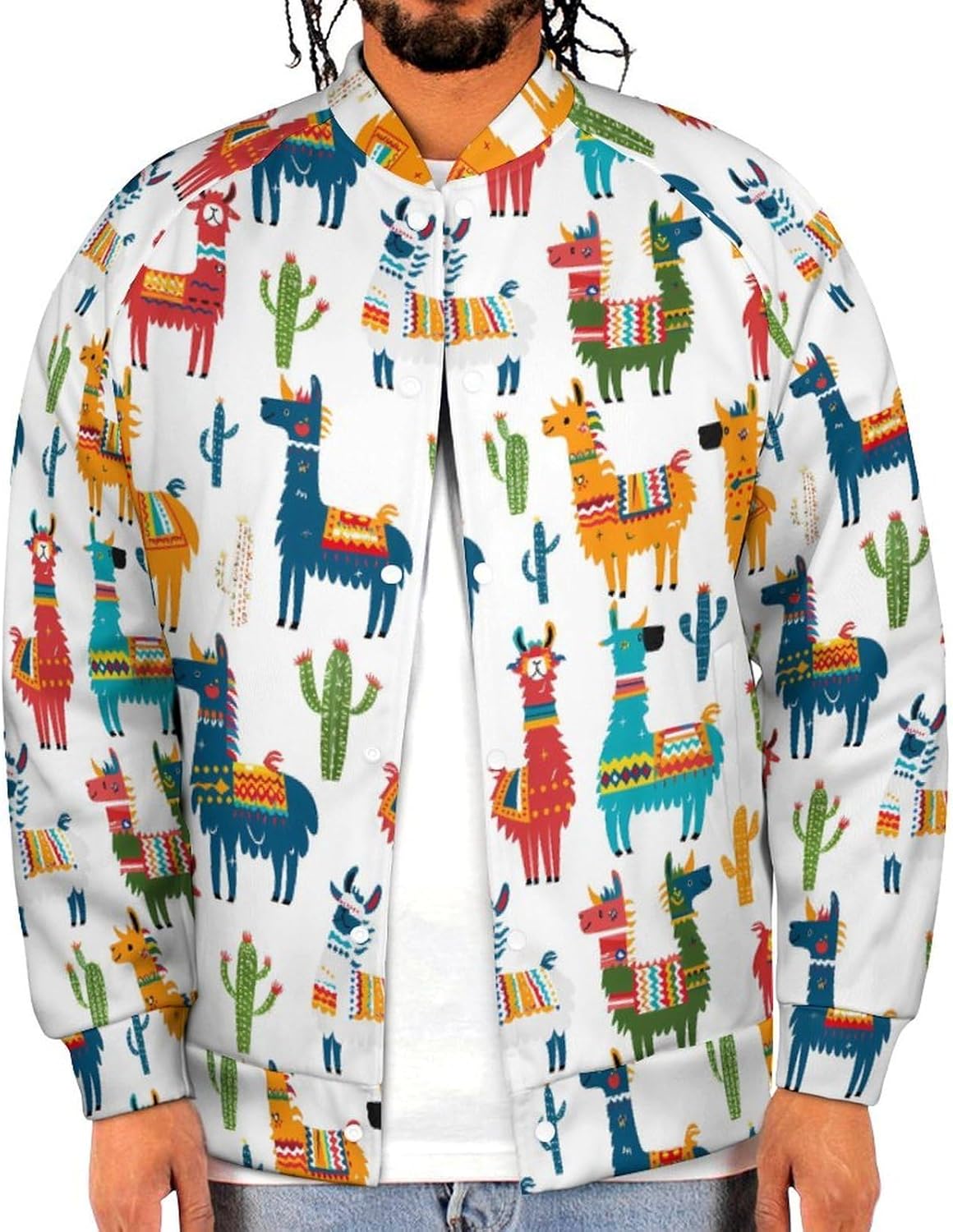 Llama Cactus Novelty Men's Baseball Jackets Causal Sweatshirt Button Top Long Sleeve Coat