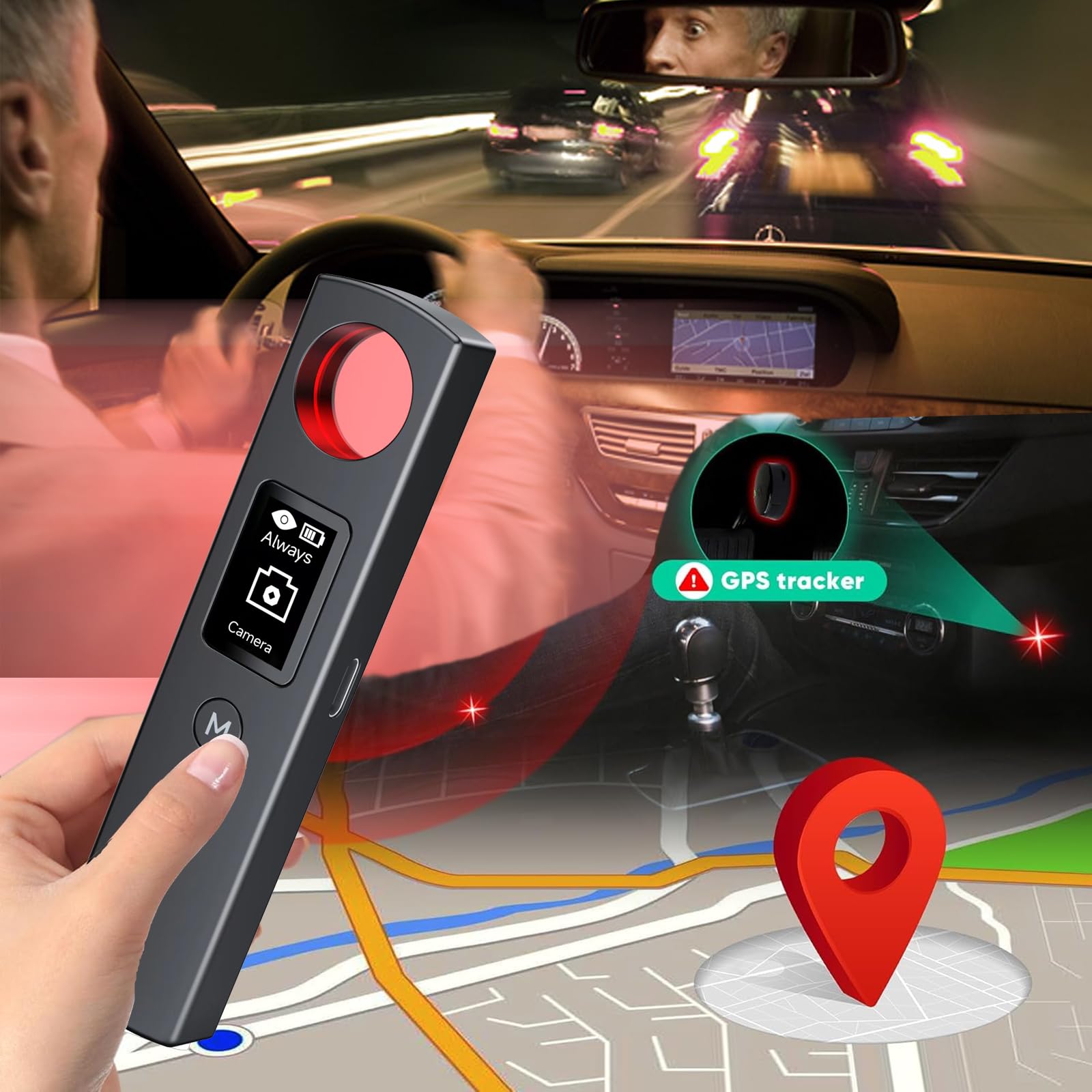 Versteckte Kamera-Detektoren, Anti-Spionage-Signalfinder, Bug Sweeping Gerät Hören RF Detektor, GPS Tracker Detektor, Infrarot Magnet Sentry SOS 6 Modi für Hotel Reisen Home Office mit OLED-Bildschirm