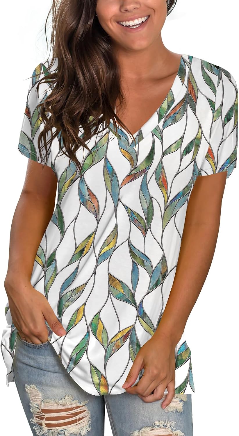 Sipaya Womens T Shirts Basic V Neck Tee Loose Fitting Casual Short Sleeve Tops