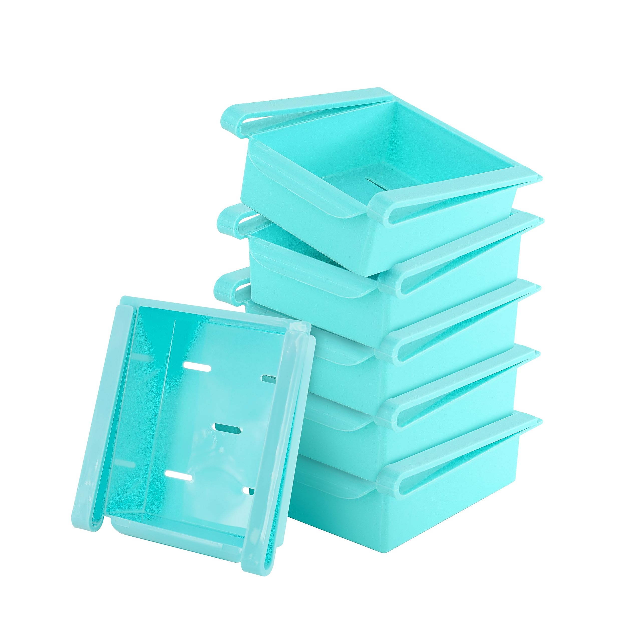 Geezy Multicoloured Fridge Storage Organiser Retractable Fridge Drawer Under Shelf Space Saving Storage Basket Fruit And Veg Containers Set Of 6