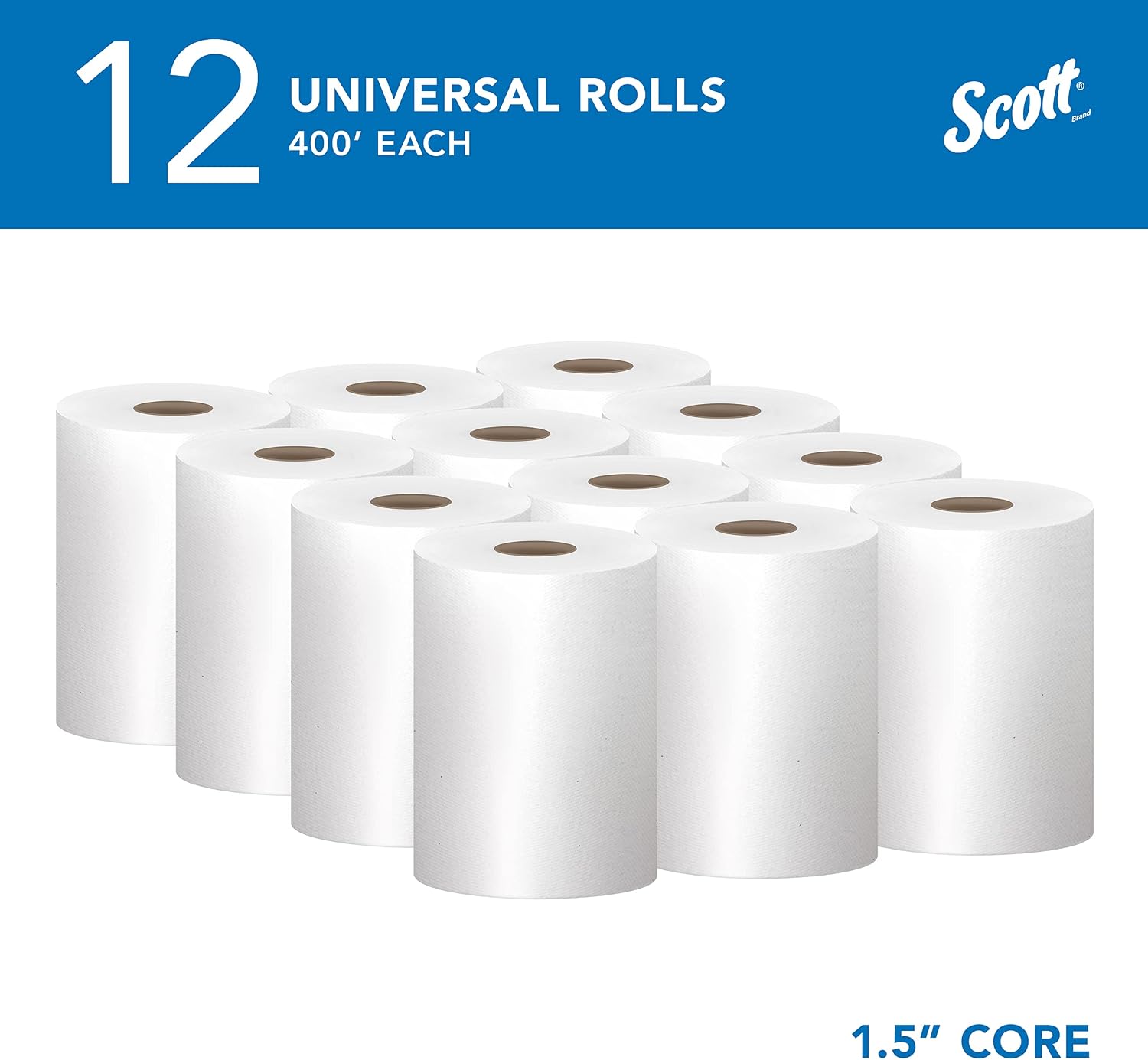 Scott® Essential Universal Hard Roll Towels (02068), with Absorbency Pockets™, 1.5" Core, White, (400'/Roll, 12 Rolls/Case, 4,800'/Case)