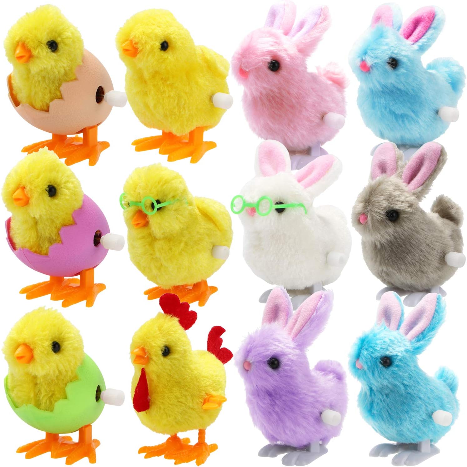 Sizonjoy 12 Pack Prefilled Easter Eggs with Wind-Up Toys, Plastic Easter Eggs Filled with Toys for Easter Basket Stuffers Fillers, Party Favor, Easter Eggs Hunt (Chicks & Bunnies)