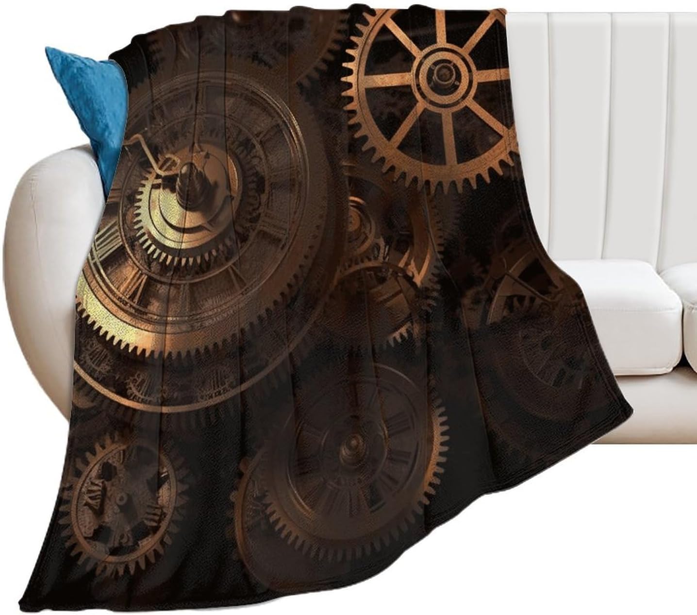 Flannel Fleece Throw Blanket Soft Warm Bedtime Blanket Lightweight & Breathable Custom Office Gears Clock Bronze Century Nap Blankets for Sofa Bed Travel Camping Home Decor 30X40 image 4