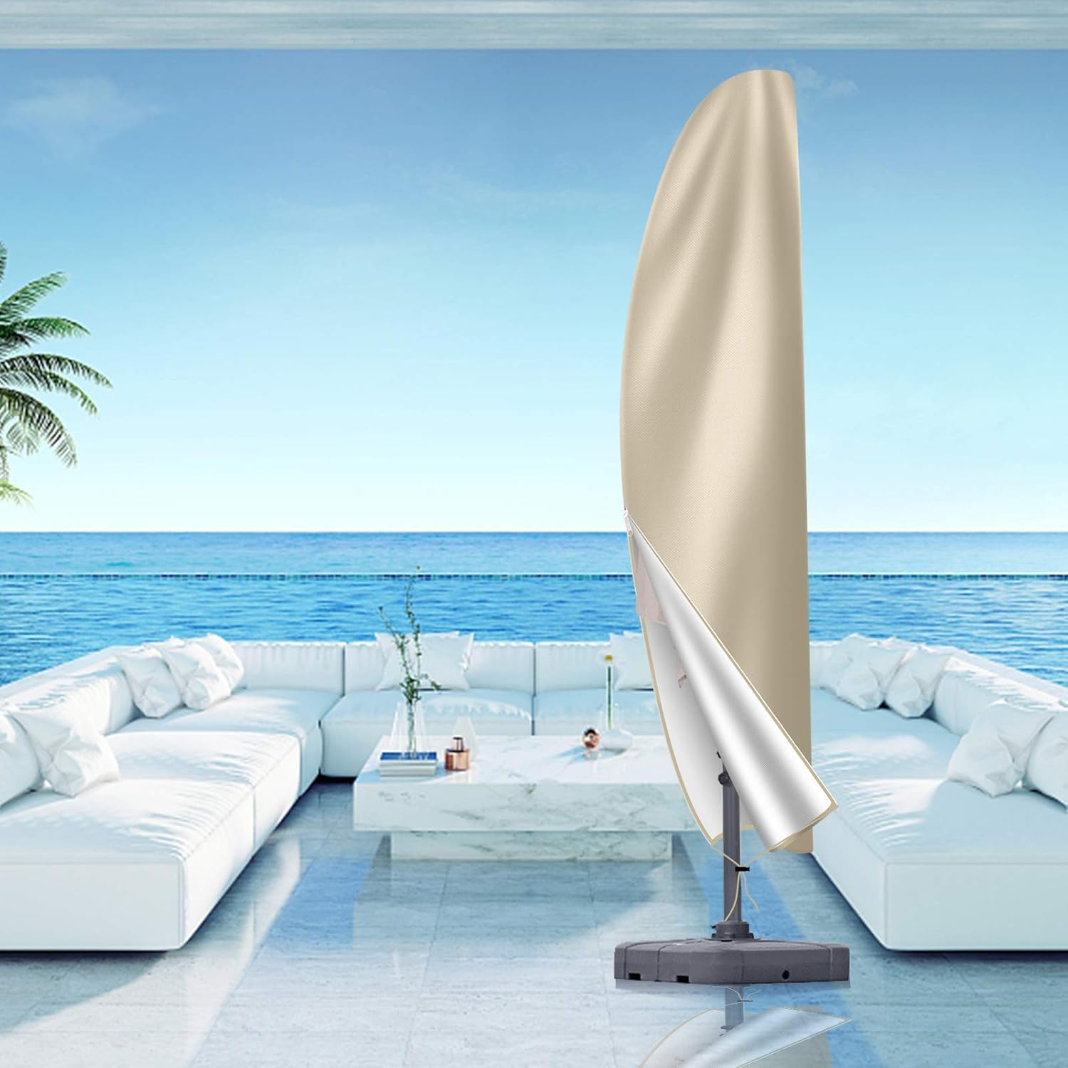 Patio Cantilever Umbrella Covers for Outdoor: Waterproof Offset Umbrella Cover Banana Style with Zipper fits 9FT to 14FT, Khaki - Image 6