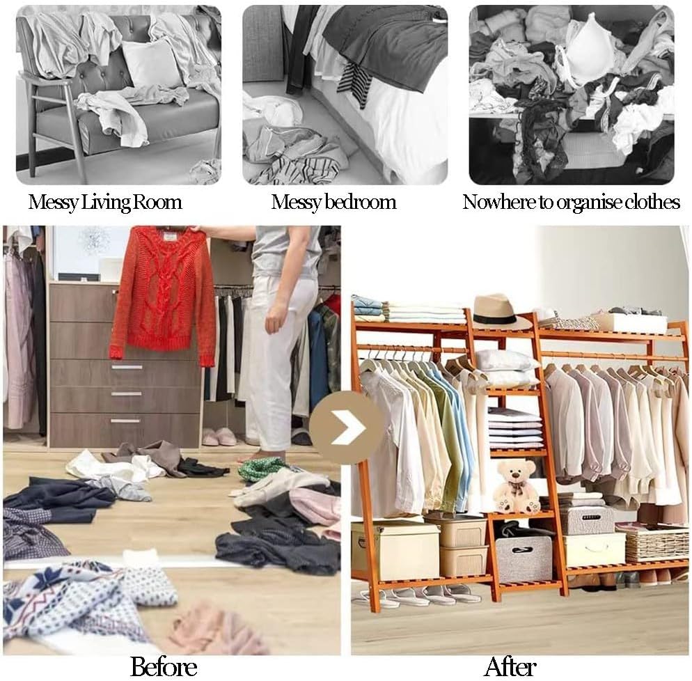 BBioss 竹製衣類レール 自立式コートスタンド トップシェルフ付き 衣類ラック 棚付き 衣類吊り下げ オープンハンガー 収納オー