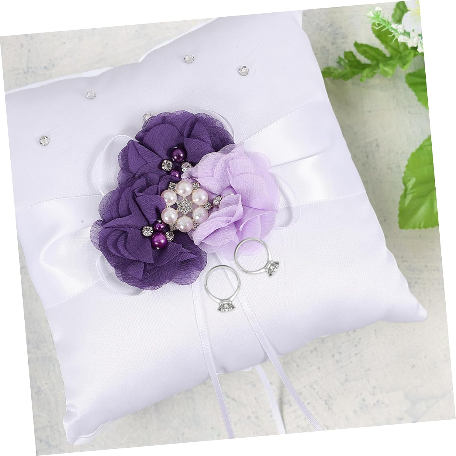Cabilock Wedding Ring Pillow Ring Bearer Pillow 20x20cm Chic Flower and Pearl Detail for Ceremony