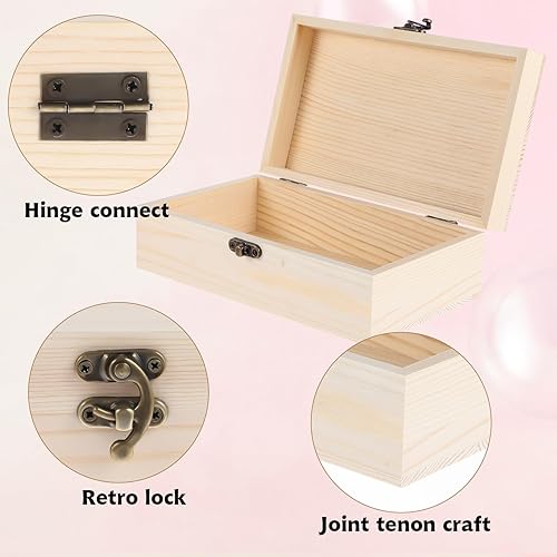 Miniatura 3 de Caja de madera con tapa con bisagras y cierre frontal, joyero de madera sin pintar para proyectos de arte, manualidades, manualidades, recuerdo,