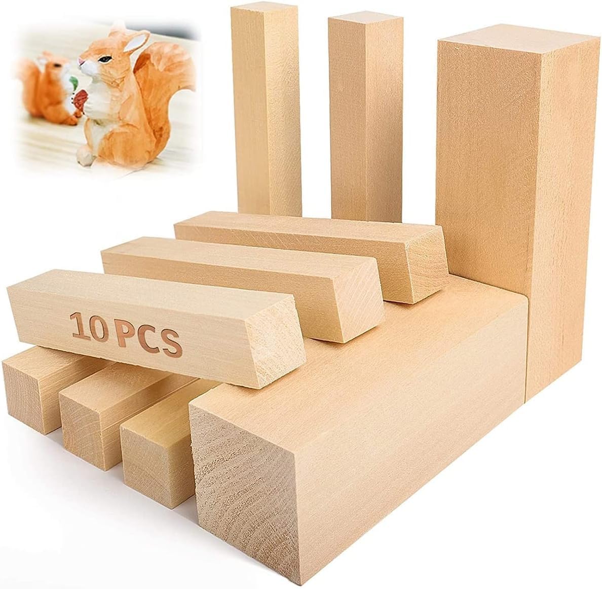 NIHUIFDPY Premium Basswood Carving Blocks 10 Pcs, Soft Unfinished Wood for Whittling Kit (2 Sizes), Natural Wooden Squares for Beginners, Adults & DIY Art Crafts-image-34