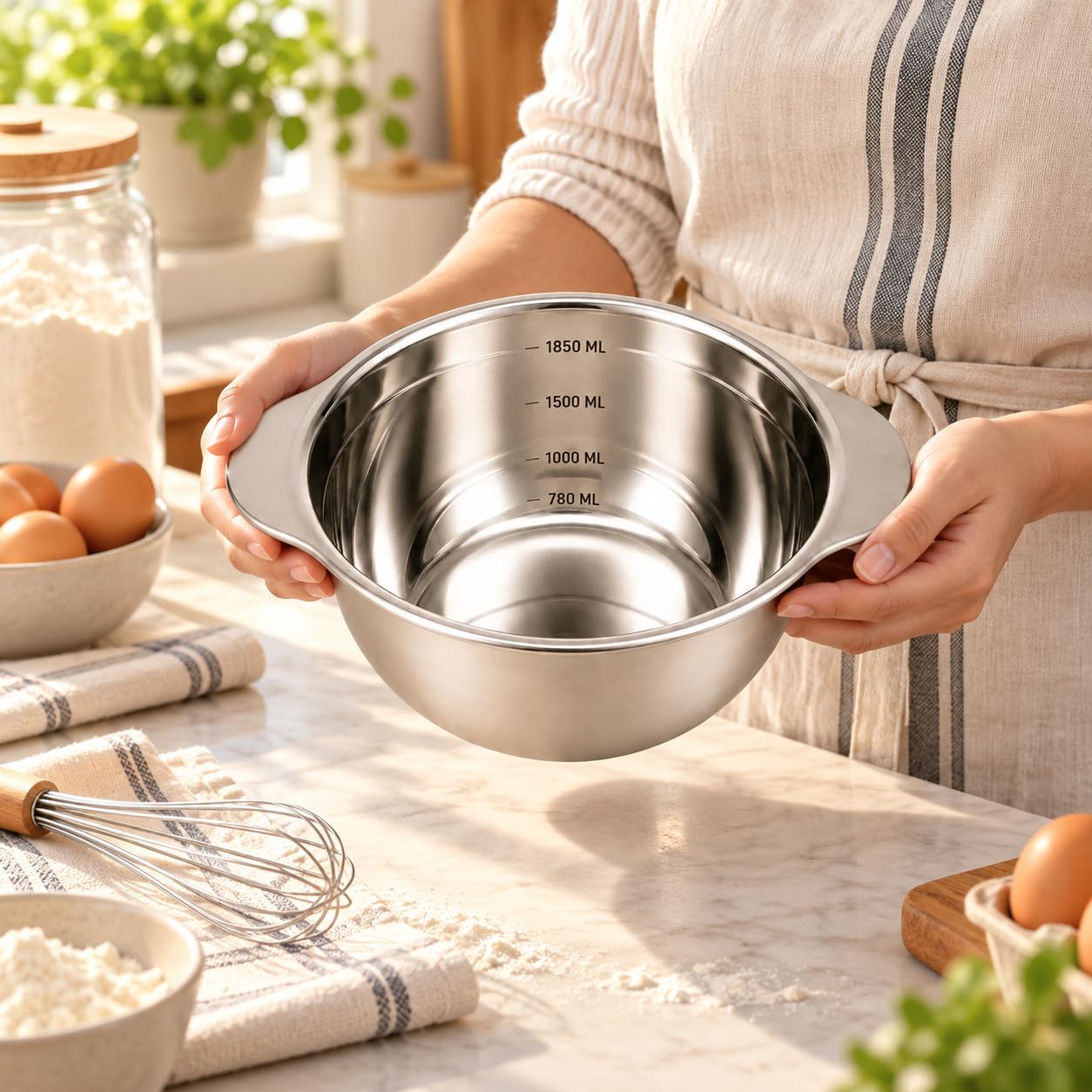 Deconox Paslanmaz Çelik 1850 ml Ölçülü Kap 25 cm, İç Ölçek…