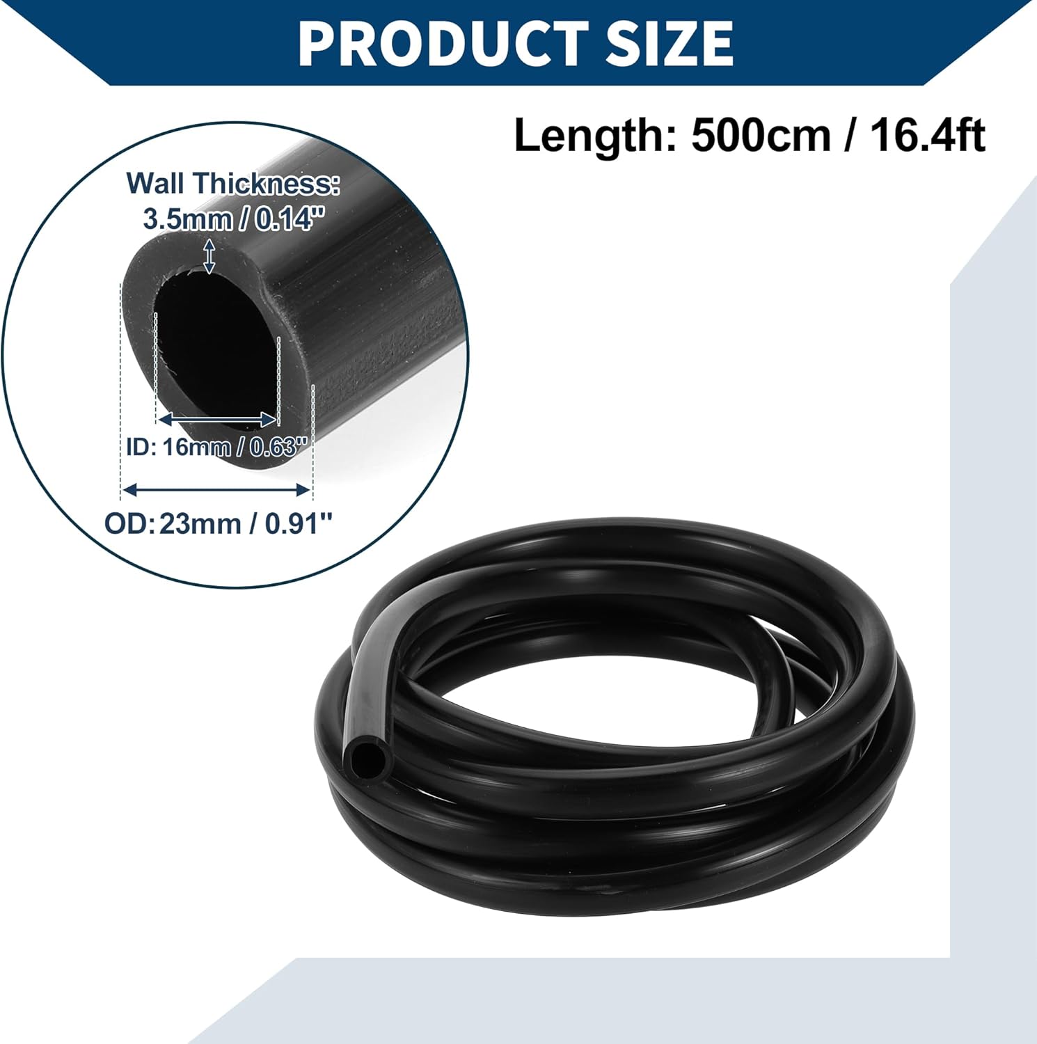 Silicone Vacuum Tubing Hose Automotive Vacuum Line High Temperature 16.4FT 5/8" 16mm ID 3.5mm Thickness 1 Pc Black
