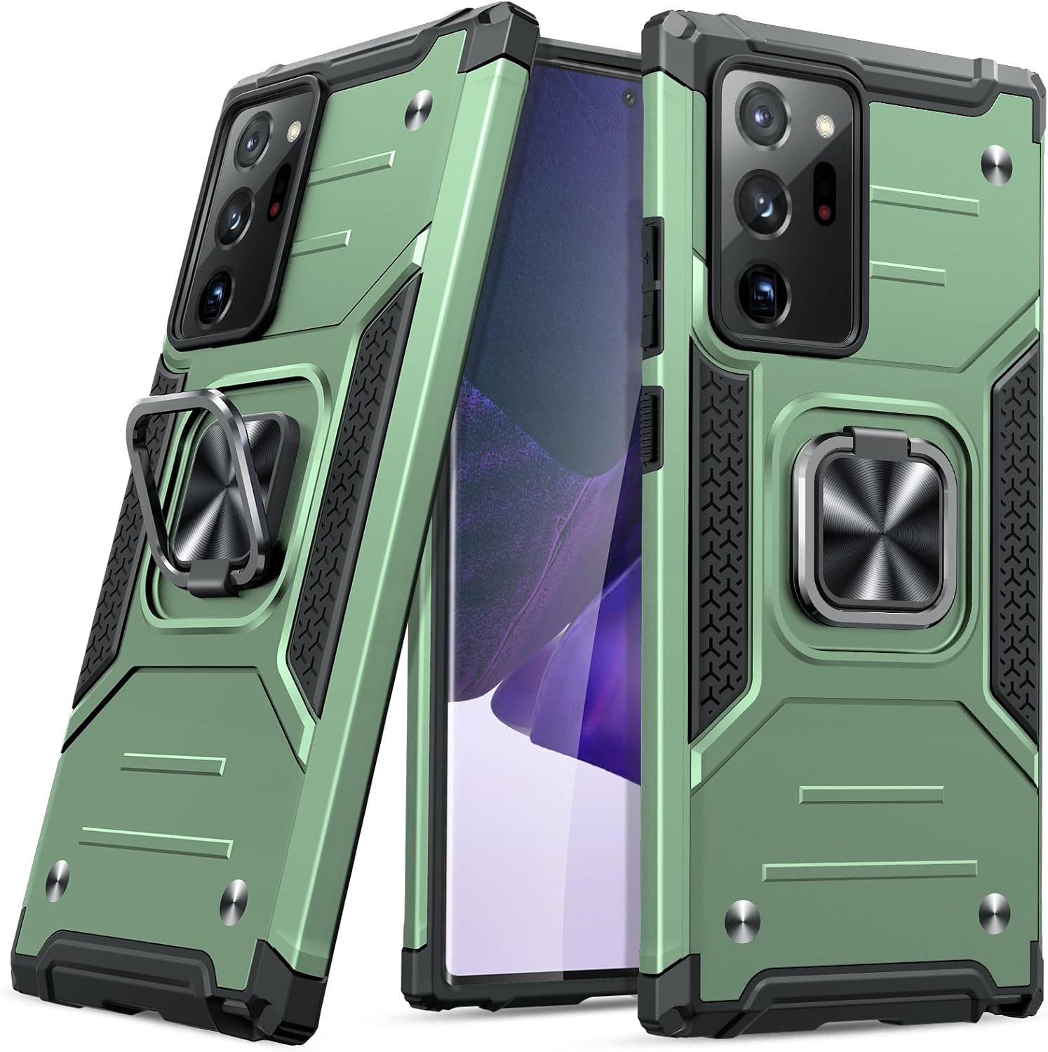 JAME for Samsung Galaxy Note 20 Ultra Case, Military-Grade Drop Protective Phone Case Cover for Note 20 Ultra, with Metal Ring Holder Kickstand for Galaxy Note 20 Ultra Case, Army Green