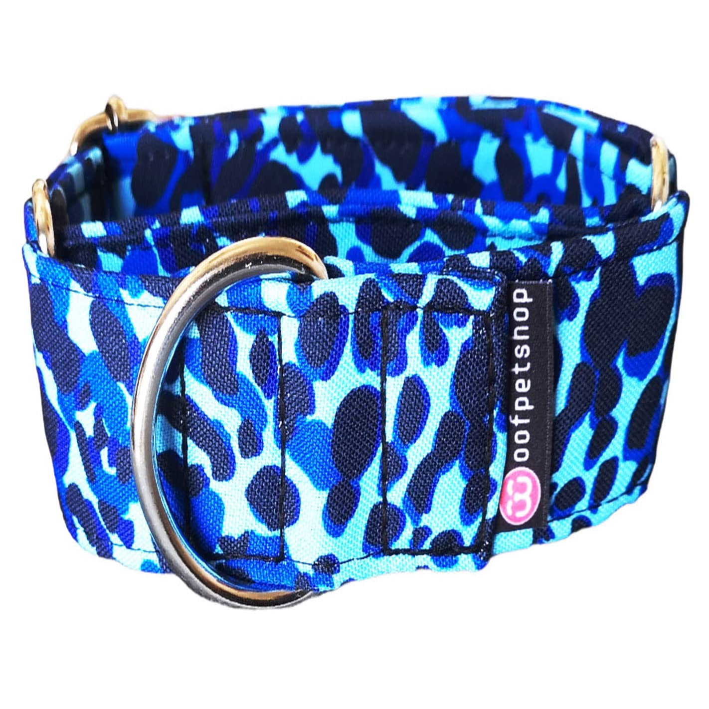 Collar Martingale/Correa/Cinturon Seguridad LEOPARD BLUE para Perro Galgo Greyhound - Hecho a Mano en España