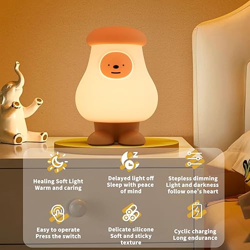 Miniatura 4 de HPYDIY Toast - Lámpara de decoración de habitación de dormitorio, luz nocturna kawaii, recargable, pequeña, cara, tostada, pan, linda forma de