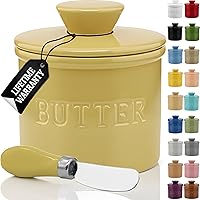 Vista 1 de PriorityChef - Mantequera con tapa con línea de agua, plato de mantequilla francesa de cerámica para dejar en la encimera, color caqui