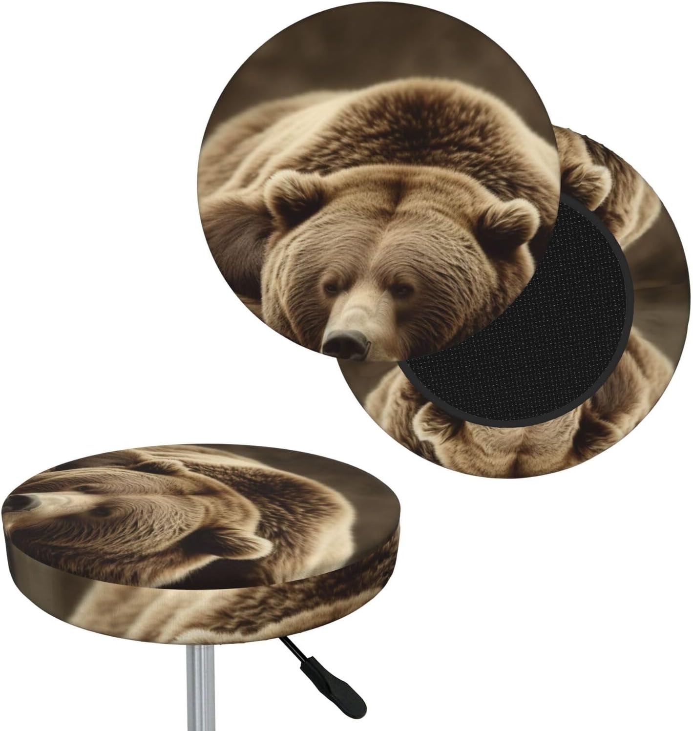 Bar Stool Cover Round Elastic Stool Cushion Covers Bear Sleep Bar Chair Cover Washable Stool Cushion Slipcover Stretch Stool Seat Covers for 12-14 Inch Chair