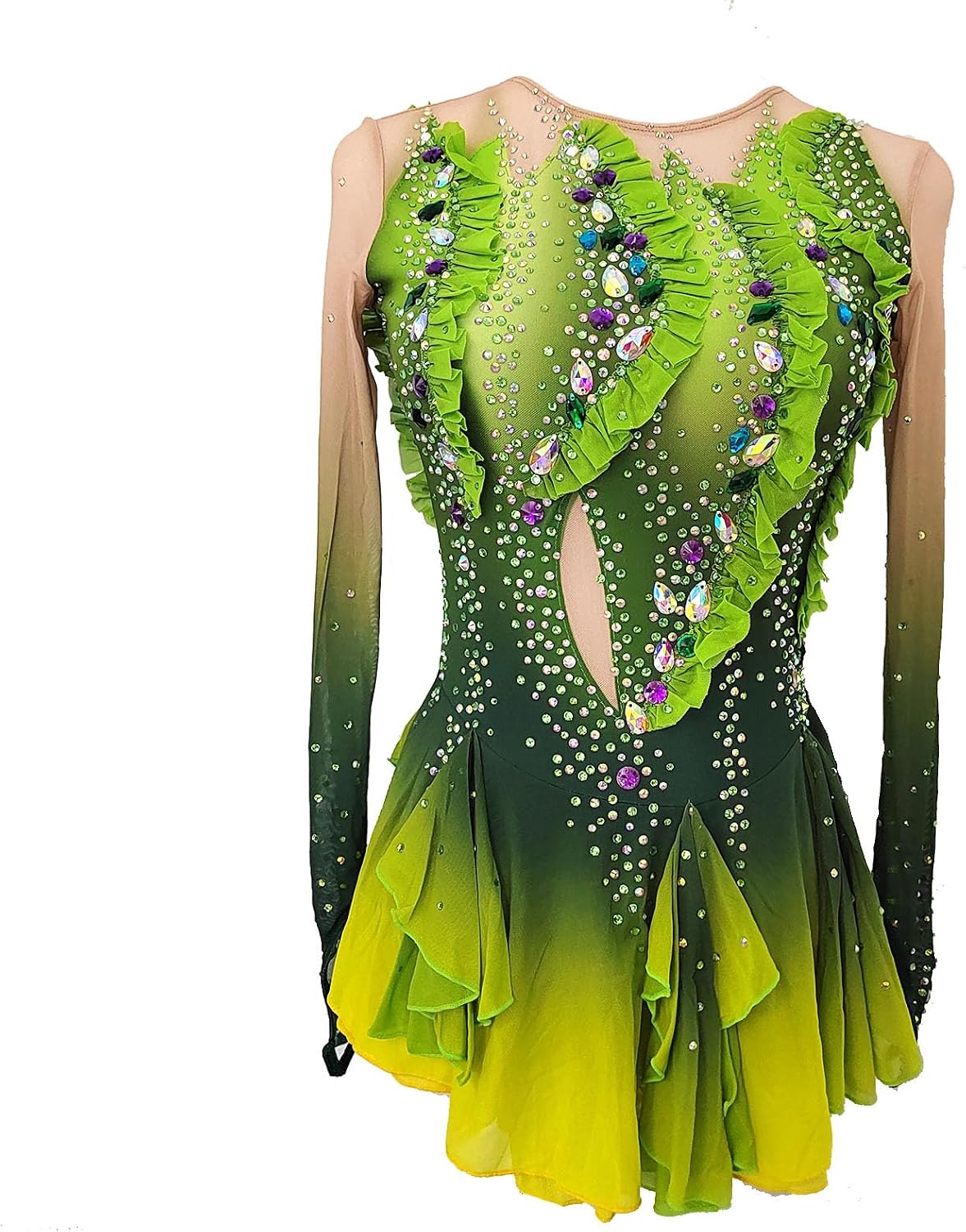 Girl's Green Ice Figure Skating Skirt Adult Competition t for Performance and Practice