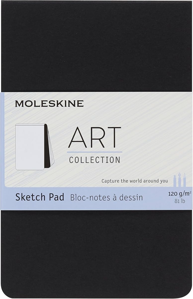 Moleskine Art Sketch Pad, Soft Cover, Pocket (3.5" x 5.5") Plain/Blank, Black, 48 Pages | Pocket 3.5" x 5.5" 48-page sketch pad with 120 gsm paper, detachable pages, and soft cover for drawing.